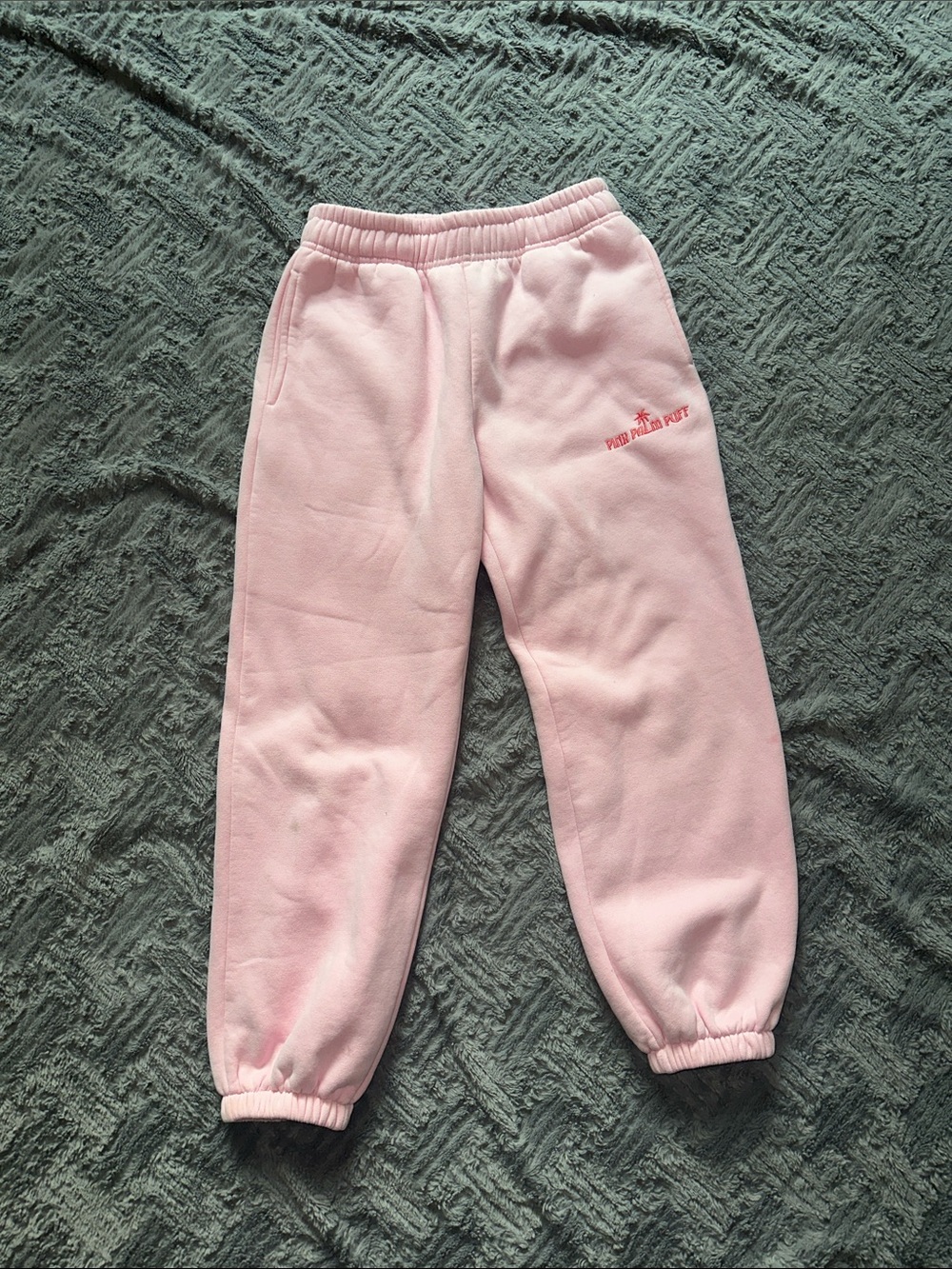 Pink Palm Puff Small Regular Joggers with Pockets and Elastic Ankles